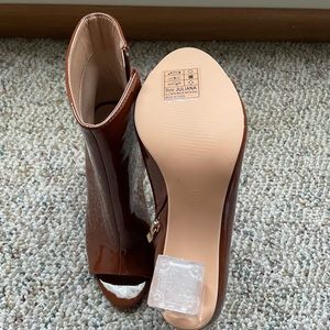 Peep Toe Cognac Bootie w/ Clear Heel (Never Worn)